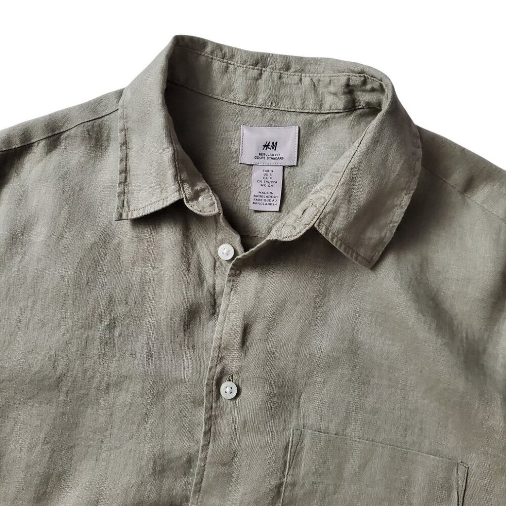 H&M 100% Linen Men's Button Down Long Sleeved Shirt Size S - Picture 6 of 16
